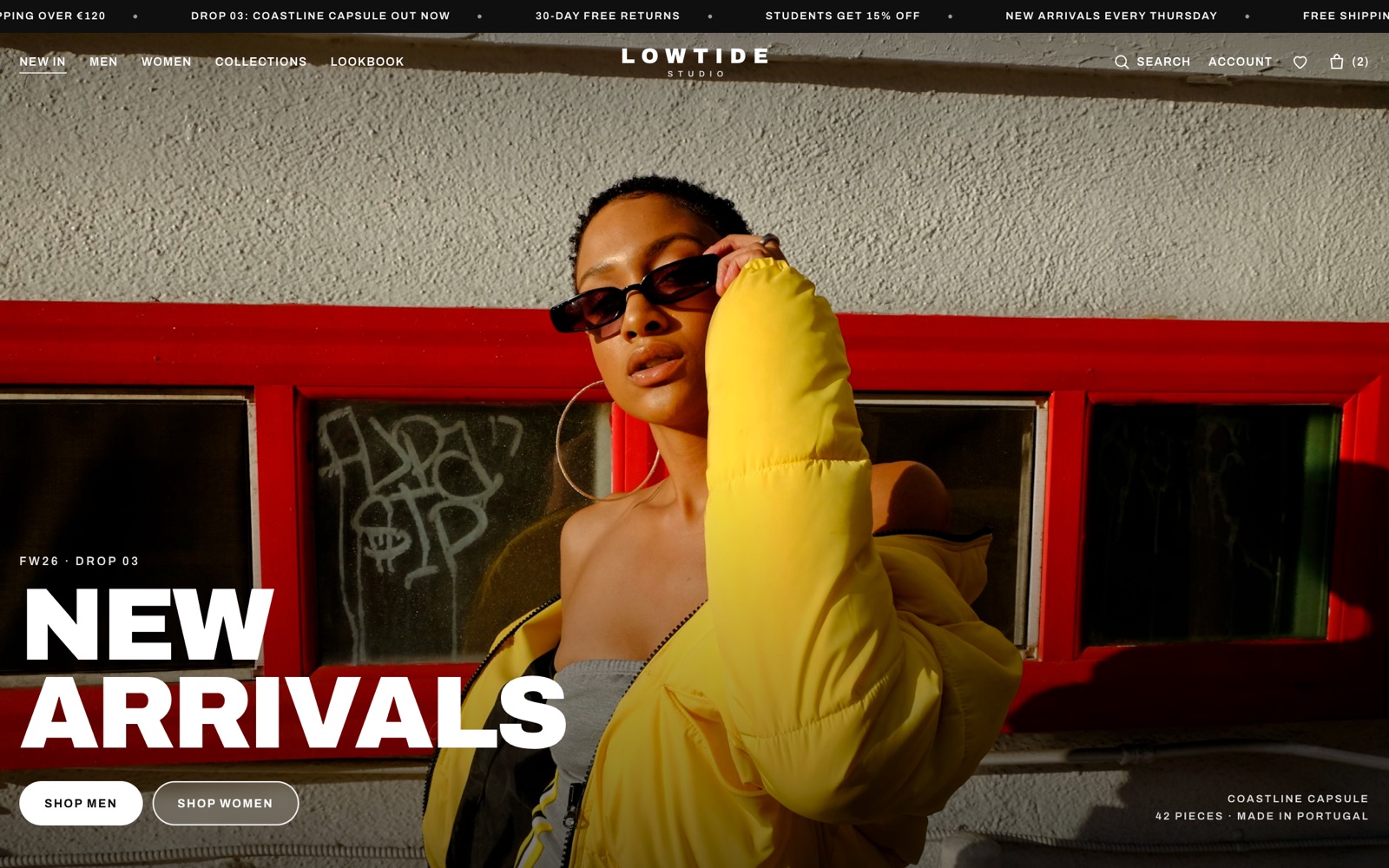 Lowtide, an example editorial fashion store built on Shopify